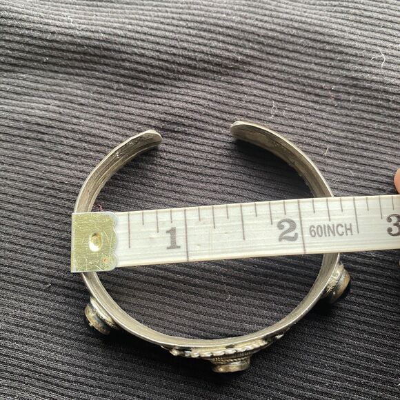 Vintage Sterling Silver Triple Onyx Stone Cuff Bracelet. Trading Post. 925. - Picture 16 of 16